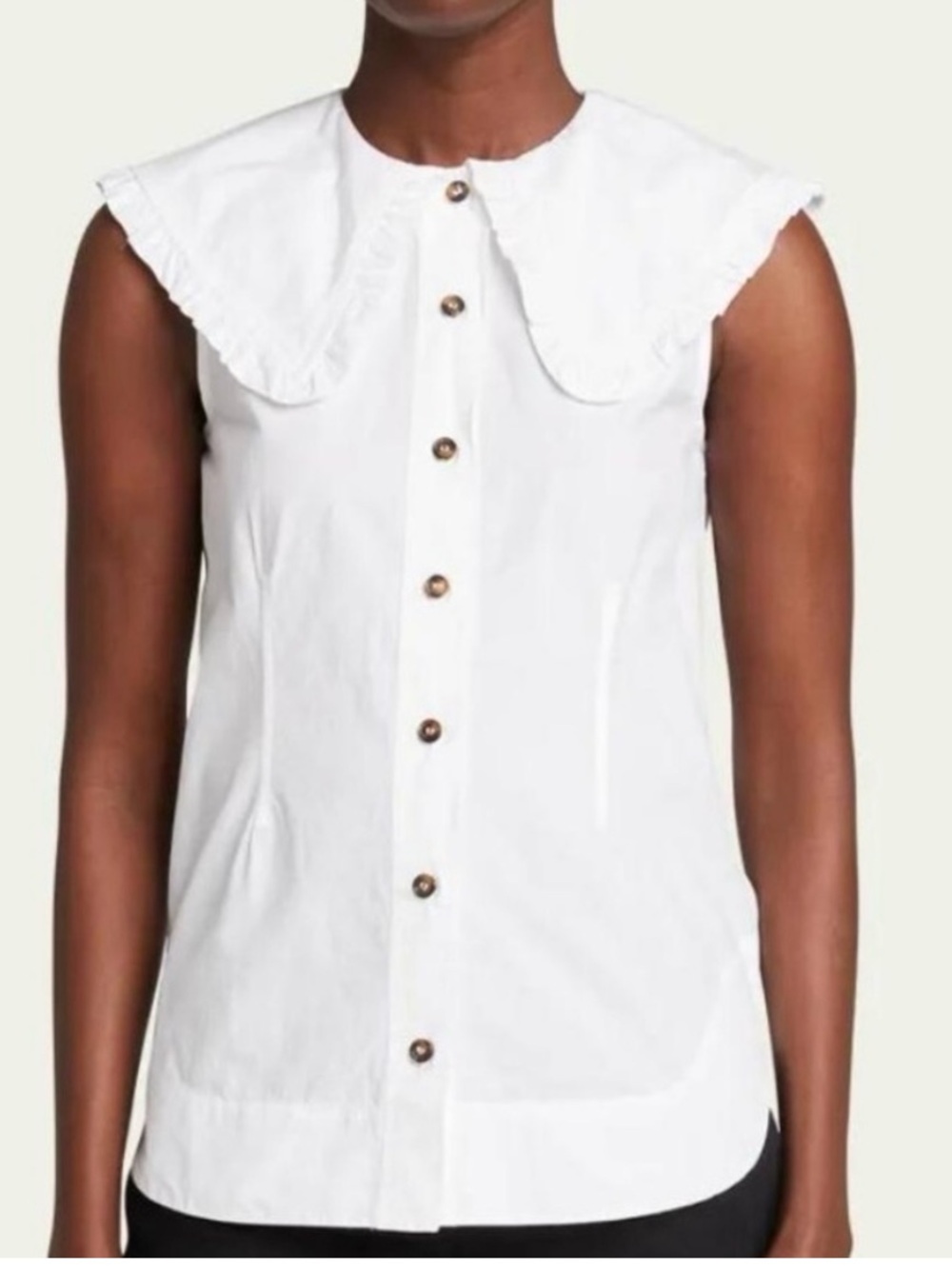 GANNI Sleeveless White Button-Front Top with Statement Collar size 38 (USA 6)